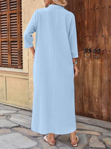 Image of Celmia Autumn Solid Loose Long Maxi Dress Cotton Caftan