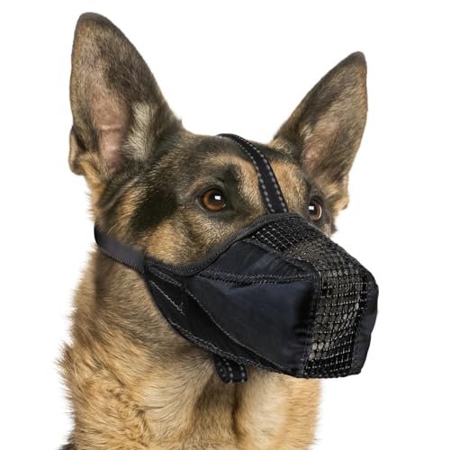 Image of Mesh Dog Muzzle, Breathable Soft Dog Muzzle with Reflective Straps for Secure Fit, Prevents Biting, Chewing Scavenging - Adjustable for Small Medium Large Dogs,Black,L