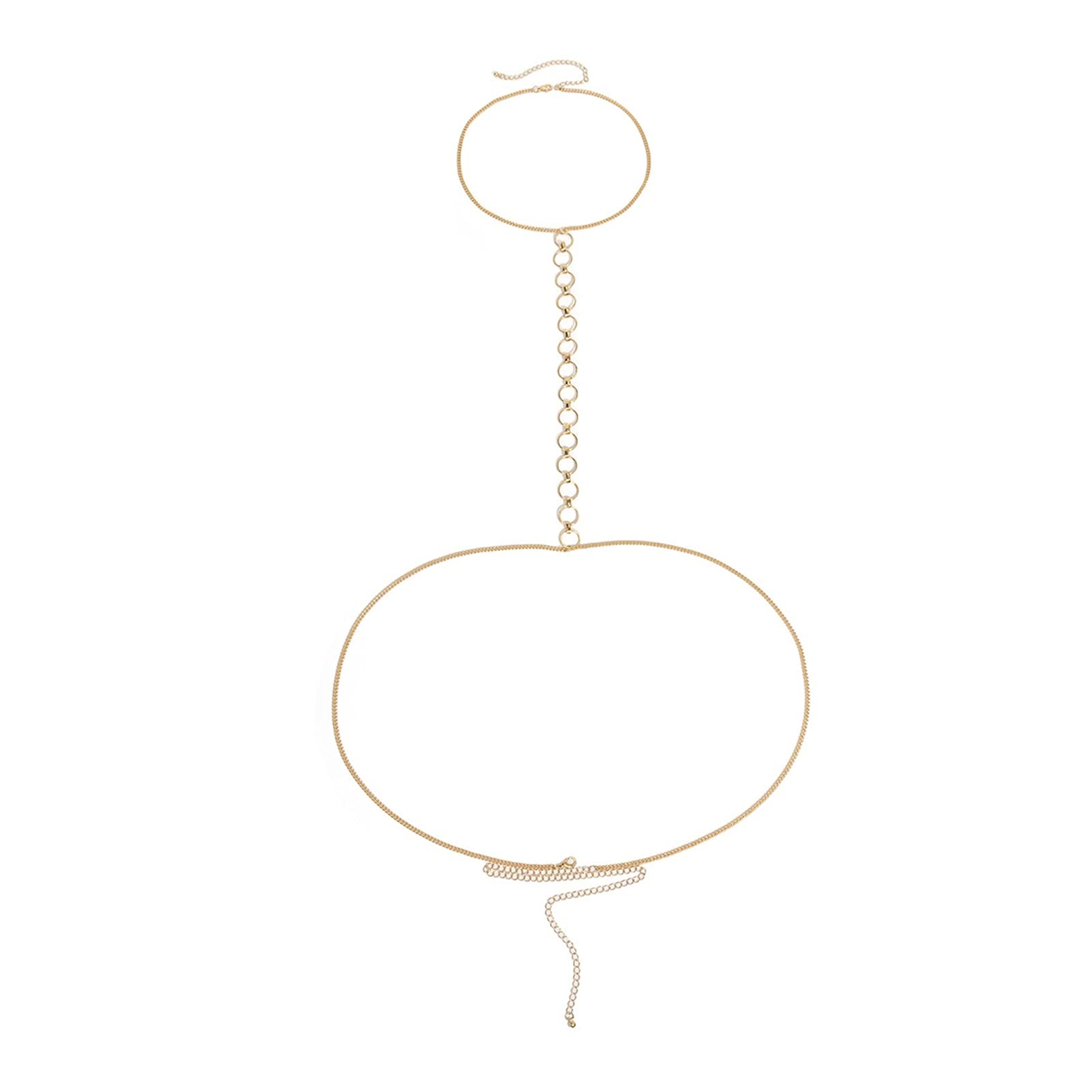 Body Chain Damen Kette - Goldfarbene einfache Strandkette mit Kreuzband für Taille und Bauch - Schwarze Harnaskette - Edler Schmuck für Damen - Accessoires