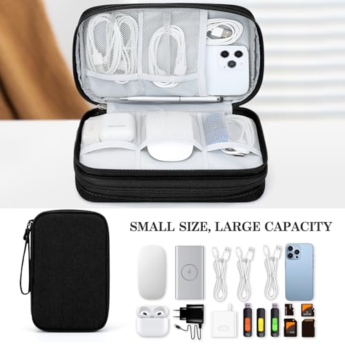 Image of FYY Electronic Organizer, Large Travel Cable Organizer Bag Pouch Electronic Accessories Carry Case Portable Waterproof Double Layers All-in-One Storage Bag for Cable, Cord, Charger, Phone, Black