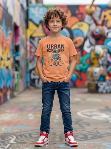 Image of HELLCAT Boys Round Neck Printed Blended Cotton Tshirt -Combo Pack of 2 - Orange /Blue