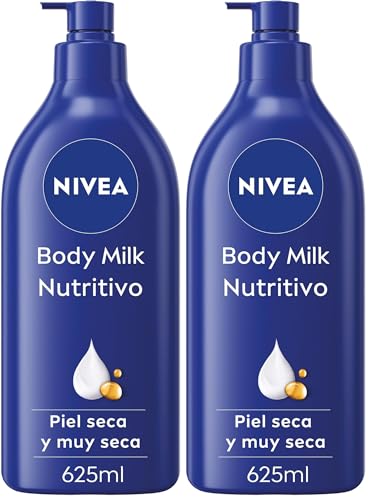 NIVEA Body Milk Nutritivo (1 x 625 ml), leche corporal que hidrata durante 72 h, crema hidratante corporal con aceite de almendras y ácido hialurónico, para piel seca (Paquete de 2)