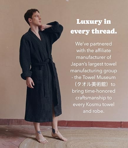 Image of Luxury Organic Japanese Cotton Hotel & Spa Waffle Bathrobe for Men and Women (Hooded /Kimono)