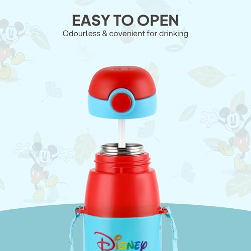 Image of CELLO Kidzbee Series Orb 400 Inner Steel Insulated Water Bottle, 380ml, Light Blue | 3D Touch & Feel Mickey Family Design | Leakproof Flip Top Spout, Easy to Carry | Cold Water Bottle for Kids School