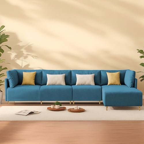 Image of Carina RHS 6 Seater L Shape Sofa Set for Living Room (Turquise Fabric) Premium Fabric Sofa