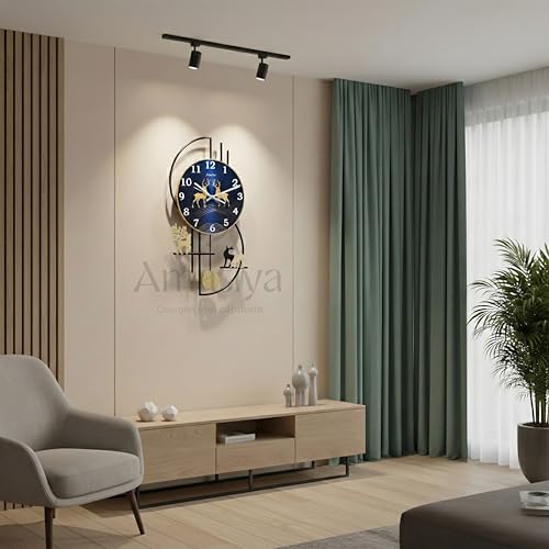 Image of Decorative Analog Wall Clock /Metal Wall Clock /Deer Wall Watch Big Size for Living Room,Bedroom,Office Decoration - 24x12 Inches