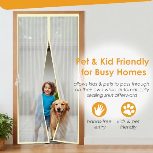 Image of KARP Mosquito Net for Door with Strong Magnets, Automatic Closing Mesh Screen, Anti-Fly & Insect Protection, Easy Fit Door Curtain for Home (Polyester - Beige, 100 Cm Width X 210 Cm Height)