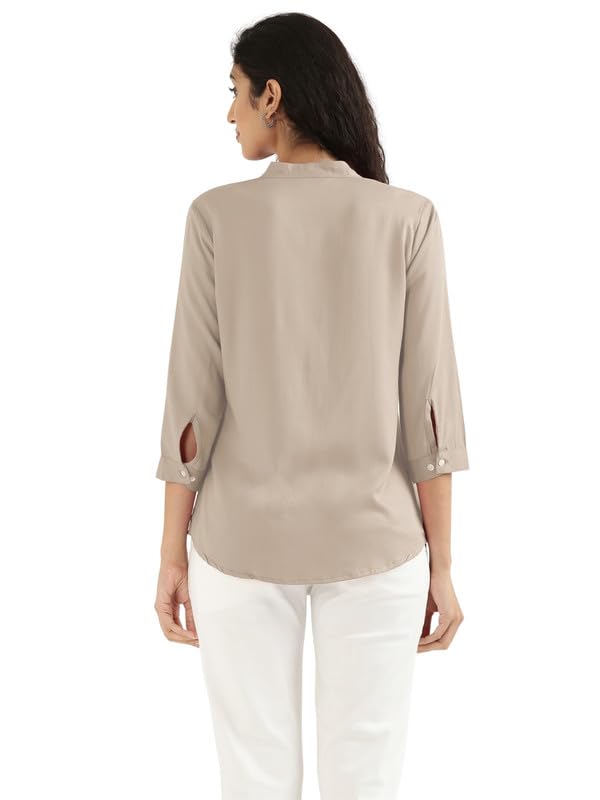 Image of SAADAA Top for Women, Viscose Pleated Tops, V-Neck with a Collar, 3 /4 Sleeve Length, Office & Casual Wear