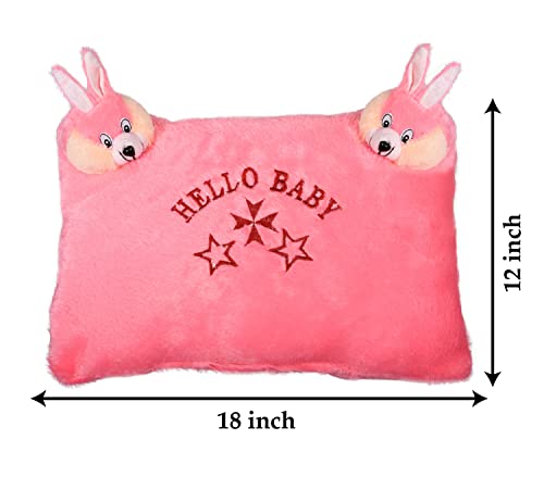 Kuber Industries Hello Teddy Design Baby Pillow|Velvet Super Soft Kids Pillow for Sleeping & Travel,12 x 18 Inch,(Pink)