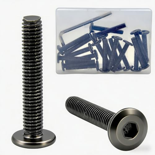 M6 x 35mm 20Pcs Tête plate hexagonale vis de bouchon, vis de tête de chaussettes, 304 Acier inoxydable Surface zinc noir plaqué, filetage complet, pour meubles, bureaux, garages, avec hexagone