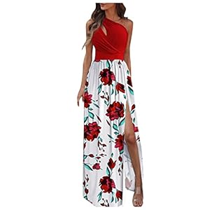 AICSYS Elegante avondjurk voor dames, elegante avondjurk, bloemenjurk, feestjurk met split, elegante 46, E-rood., XL