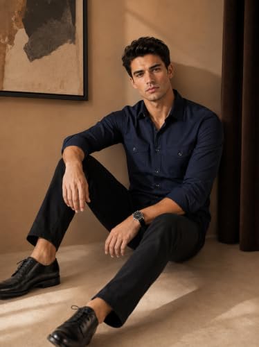 Image of Men's Double Flap Pocket | Regular Fit | Solid Spread Collar | Versatile Everyday Office Wear Comfortable |Stylish Design | Shirt