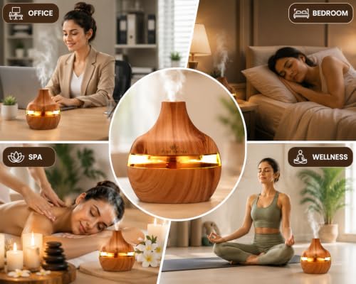 Image of PURE AROMA 300 ML Ultrasonic Atomization Humidifier & Essential Oil Aroma Diffuser | Cool Mist | Whisper Quiet | LED Night Light | Auto Shut-Off | USB Powered