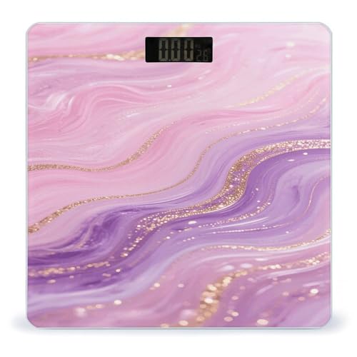 Báscula digital para baño de mármol rosa y púrpura
