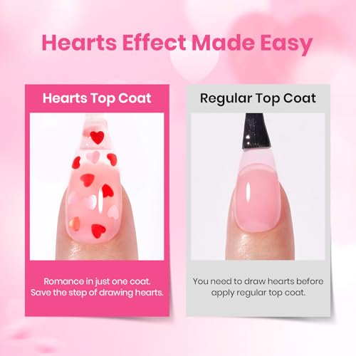 Image of Beetles Heart Gel Top Coat 15ml - Hema Free Glitter Shine No Wipe Top Coat Long-Lasting for Gel Polish, Pink Heart Sparkle Soak Off UV LED Gift for Women