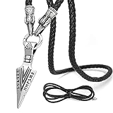 BAVIPOWER Odin's Gungnir Spear Head Pendant with Black Leather Raven Head Chain Necklace 316L Stainless Steel Nordic Scandinavian Viking Men Jewelry Bonus Leather Chain