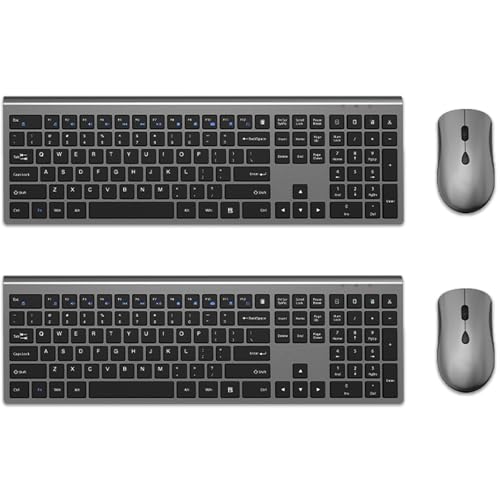 Wireless Mouse and Keyboard Combo, Silent Full-Size Computer Keyboard with Calculator Button, 2400 DPI Mouse, Quiet Click, Slim Cordless USB Set for Laptop PC Windows Mac - Space Grey（2 Pack）