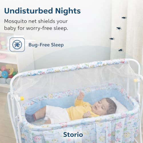 Image of Storio Cozy Euro Cradle for New Born Baby | Baby Jhula, Palna & Swing Cradle for 0 to 3 Years | Thottil /Uyyala for Newborn | Swing Jhula for 0-2 Years Kids - Blue