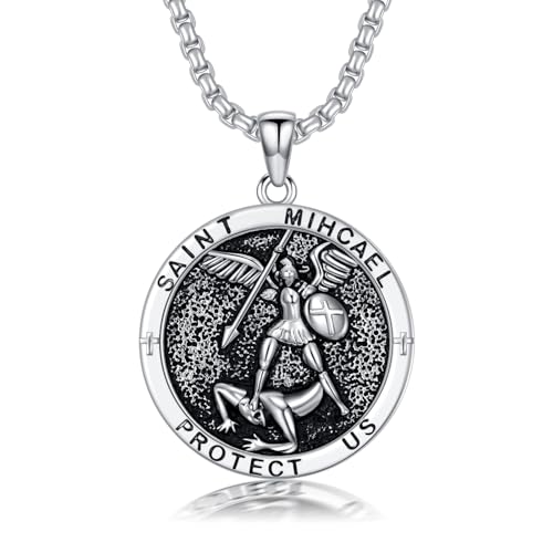 Saint Jude/Michael/Muerte/Benedict/Mary/Dymphna Necklace for Men Sterling Silver Pendant Necklaces Prtotect Jewelry Gifts for Men Women