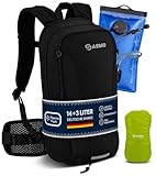SASMO® Mochila para bicicleta de 14 + 3 L con bolsa de hidratación (negro) – Compartimento térmico y red para casco, mochila impermeable para