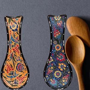 Miniatura 4 de Juego de 2 cucharas de cerámica turca para encimera, decoración de cocina para encimera, hecho a mano, apto para lavavajillas