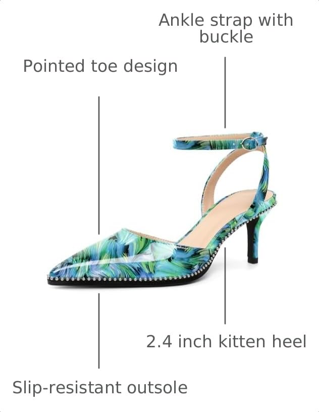 Image of SAMMITOP Kitten Heels for Women Low Heel Closed Toe Ankle Strap Pumps Wedding Party Beaded Dress Shoes 2.4 Inch