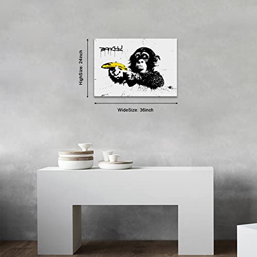 Kawahone Banksy Wall Art-Abstract Canvas Wall Art-Paint Monkey Banana Gun Graffiti & Street Art Urban For Living Room, Bedroom, Office - 24X36 Inch #TOP1