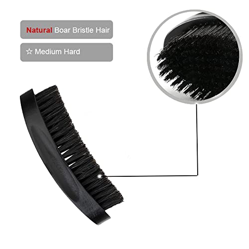 360 Curved Wave Brush For Men - Medium Hard Palm Wave Hair Brushes - Made with Beech Mix Nature Boar Bristle Brush For Black Hair (Black)