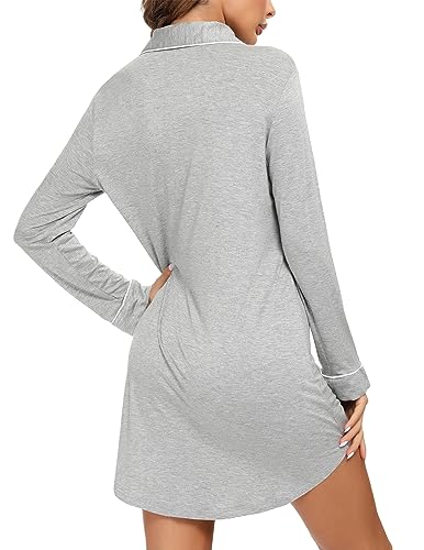 Image of Pjmlifecoco Nightgown for Women Button Down Sleepshirt Short /Long Sleeve Nightdress Soft Modal Sleepwear S-XXL
