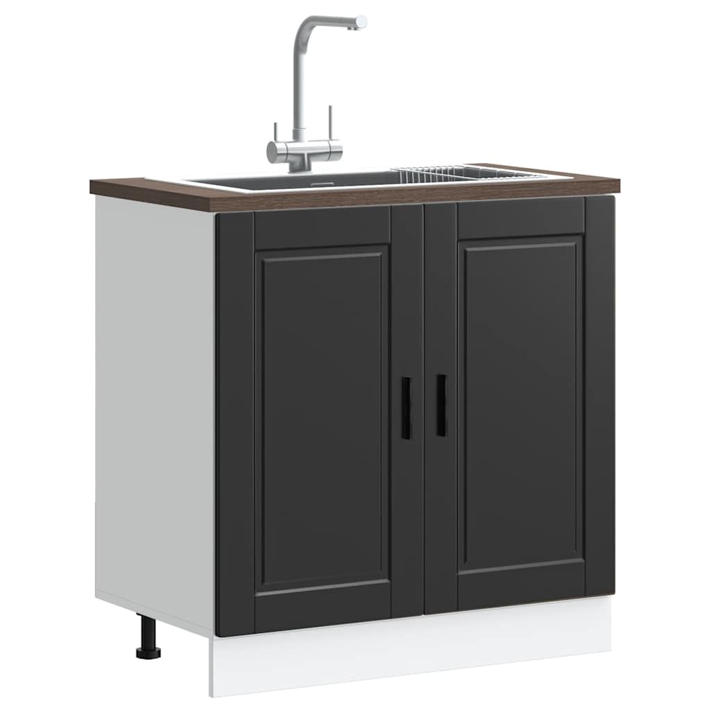 vidaXL Spülenunterschrank Porto Schwarz 80x46x81,5 cm Holzwerkstoff, Küchenunterschrank, Unterschrank für Küche, Küchenzeile, Küchenschrank