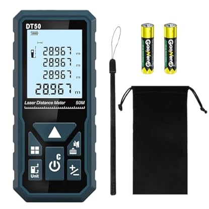 Foto di Metro Laser 50M, Telemetro Laser Distanziometro Laser Impugnatura Portatile Strumento di Misura Digitale Rilevatore di Portata Display LCD a 4 Righe Retroilluminato Grande IP54 Antiurto