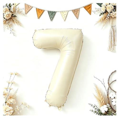 Smlpuame 40 Inch Cream Number 7 Balloon Beige Boho Neutral Party Decoration