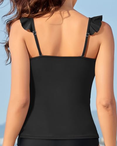 Tankini Tops for Women Swimwear - Tummy Control Bathing Suit Swim Ruffle Swimsuits Top No Bottom 2025 Black - Image 3