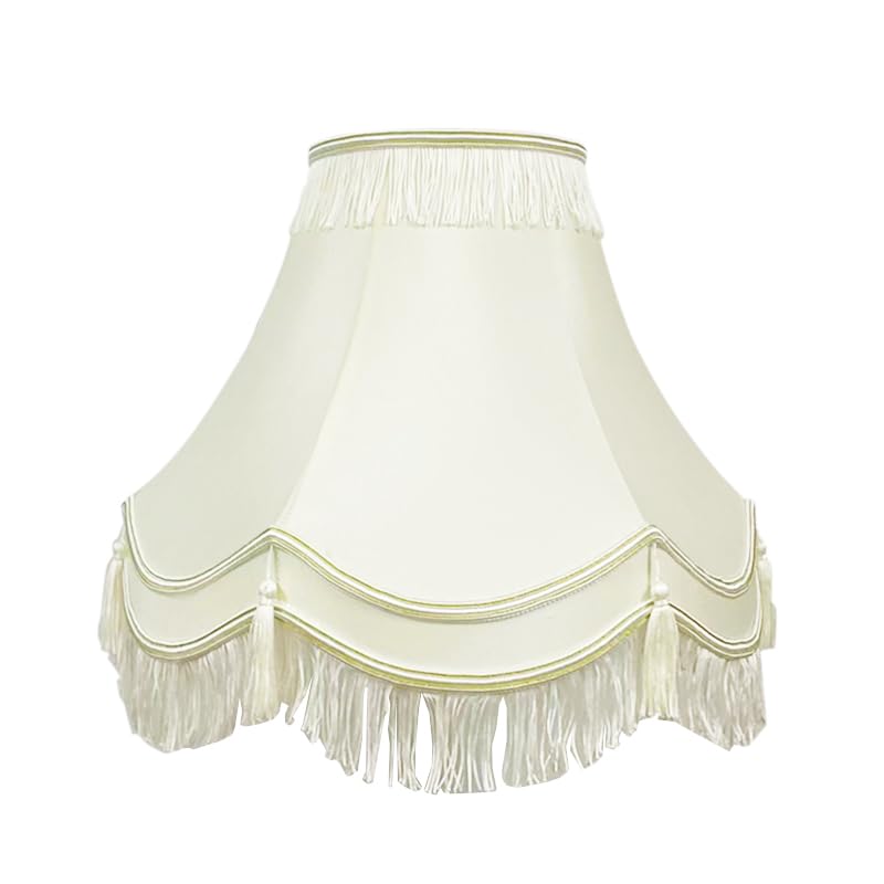 Handmade Victorian Iceberg Lampshade – Double Scallop Silk with Tassels & Gold Trim – Fits Table, Floor & Ceiling Lights – Multiple Sizes (Cream Ivory, 12" Double Scallop Cream Lapmshade)
