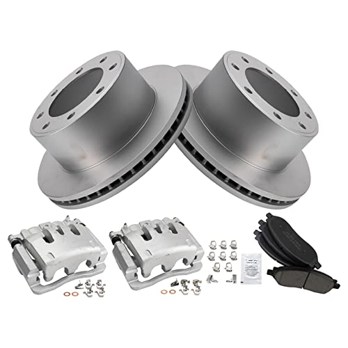 Image of TRQ Rear Brake Pad, Caliper, & Rotor Kit Ceramic Vented Premium G-Coated Compatible with 2005-2007 Ford F-250 Super Duty F-350 Super Duty