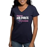 CafePress Proud Air Force Grandma Women's V Neck Dark T Shir Womens Cotton V-Neck T-Shirt Navy