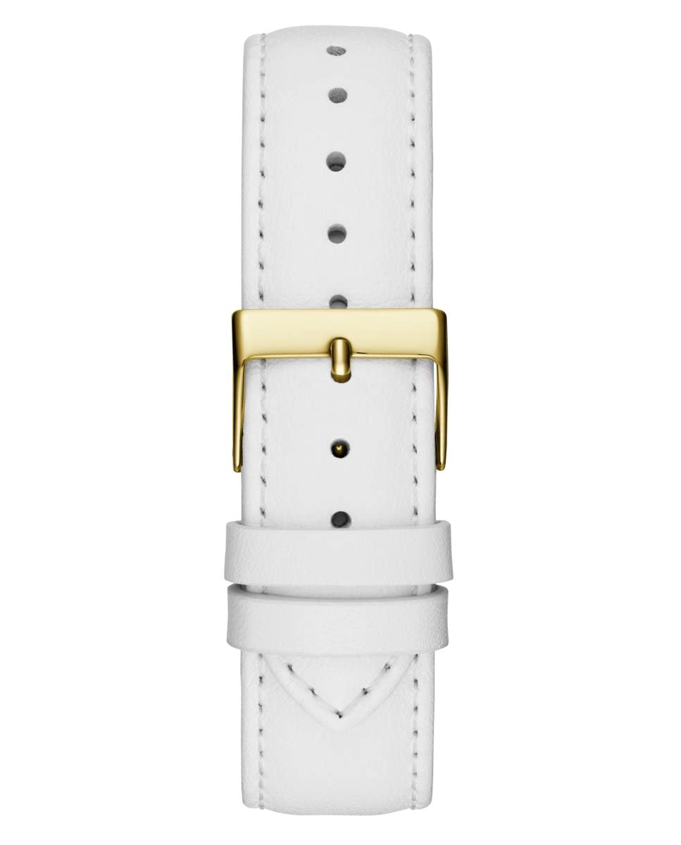 GUESS Reloj para Mujer de 38 mm, Correa Blanca, Esfera Blanca, Caja Dorada