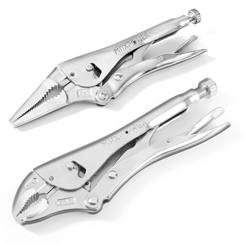 Image of MAXPOWER Locking Pliers Set, 9 inch Long Nose & 10 inch Curved Jaw Locking Pliers, Wide Opening Two-Position Opening Adjustment - 2 Pack