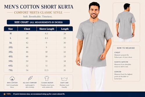 Image of Men's Cotton Halfsleeve Short Kurta for Summer