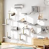Picture of NUNU LAB Cat Wall Shelves, 14-in-1 Cat Wall Climber with Bridge, Tunnel, House, Scratcher, Steps, Indoor Space-Saving Furniture for Kittens Play, Gray
