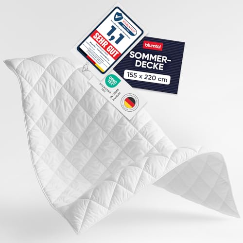 Blumtal Sommerdecke 155x220 cm - Oeko-TEX zertifizierte Sommerdecke 155x220 cm - leichte Decke Sommer 155x200 cm weich - Steppbettdecke waschbar 95 C - Füllmenge 150 GSM - mit Eckhalterung