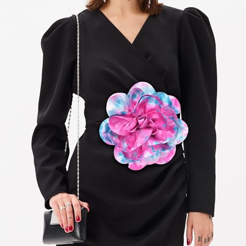 Image of M METERXITY Extra Large Rose Flower Brooches, Lapel Pins Dainty Satin Fabric Big Camellia Oversized Brooch Pin for Women