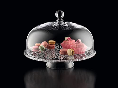 Nachtmann Bossa Nova Collection Crystal Glass Chip & Dip/Cake Plate With Dome, Use As A Cake Stand, Or Serving Platter With Attached Bowl, Clear Glass Round, 12.5-Inch, Dishwasher Safe #TOP4