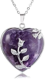 CrystalTears Natural Healing Crystal Necklace Flower Wire Wrapped Heart Stone Pendant Gemstone Necklace Jewelry for Women Girls Mothers Day Gifts for Mum