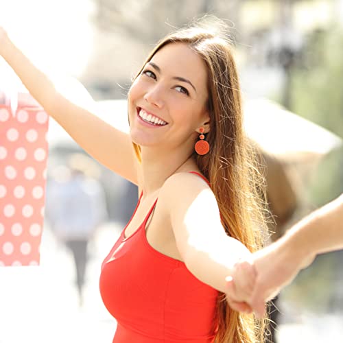 Boho Raffia Ball Earrings for Women, Handmade Statement Drop Earrings Straw Dangle Earrings Beach Vacation Jewelry4