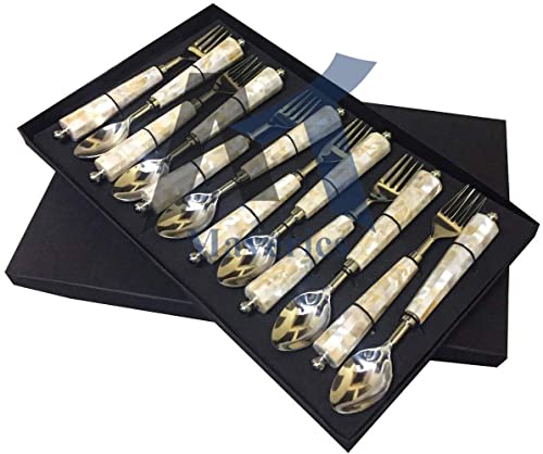 Maverics Enhance Dining & Kitchen Experience Round Stainless Steel Set – 6 Serving Spoons & Forks: Perfect Cutlery Set for Your Table