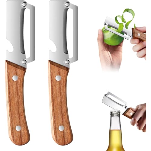2PCS Multifunctional Vegetable Peeler, Zero Snag Wooden Peeler, 2-in-1 Multifunctional Stainless Steel Peeler, Potato Fruit Pumpkins Kitchen Peelers with Bottle Opener