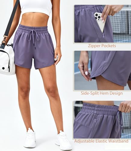 Halife Womens Loose Fit Athletic Running Shorts with Pockets Purple Gray M - image 4