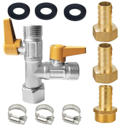 Image of RV Winterizing Kit, 1 /2 inch Hose Barb Copper Nickel Plated T-shaped 3-Way by-Pass Switch Valve Replacement Kit,with 3 Black Washers and 3 Clamps