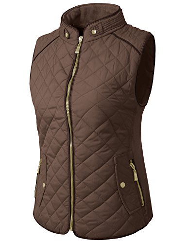 NE PEOPLE Women’s Quilted Vest – Lightweight Sleeveless Full Zip Up Casual Stand Collar Padding Gilet Jacket with Pockets NEWV40 Brown 1XL